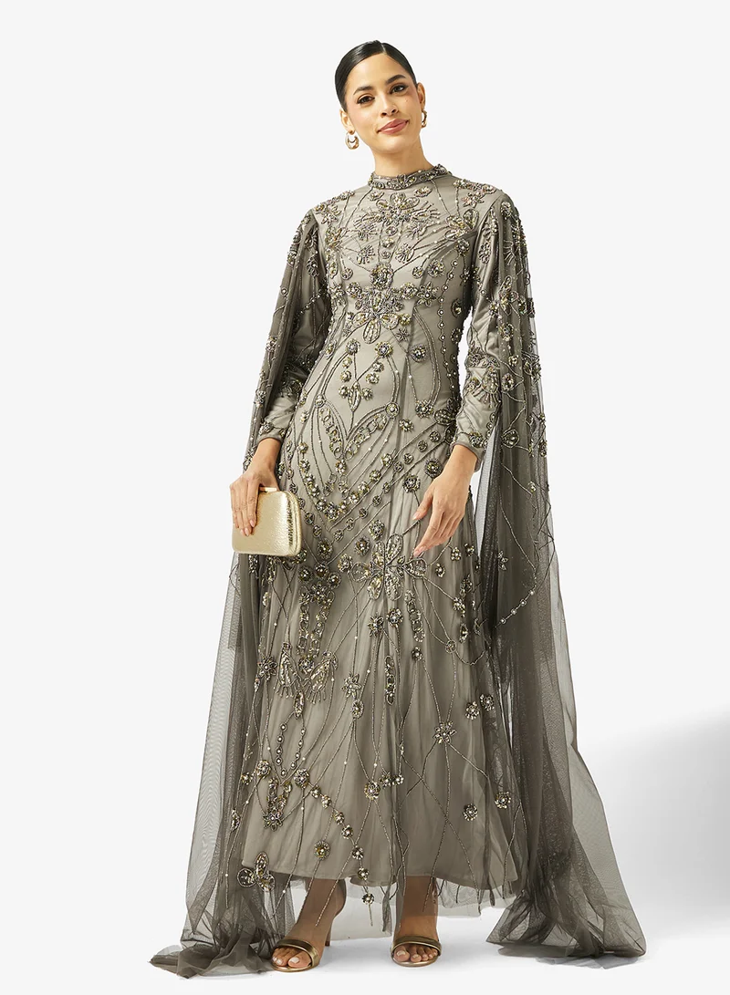 Maryisa  Embellished Cape Sleeve Maxi Dress for Women | Best Price UAE